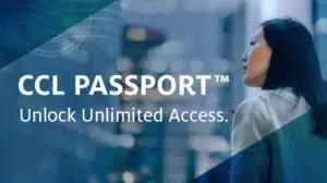 image with text overlay announcing CCL Passport providing unlimited access to leadership development content, training materials, and tools for large companies