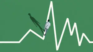 vector image of man walking on ECG line representing the human energy crisis in the workplace